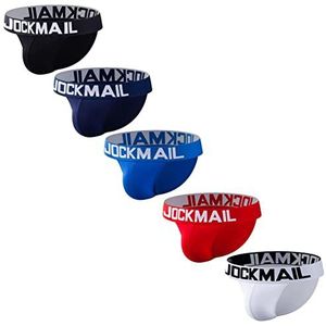 JOCKMAIL 5 STKS/PACK Sexy Mannen Slips Heren Ondergoed Pack Katoen Mannen Slips Pack, Zwart+wit+rood+marine+blauw, XL