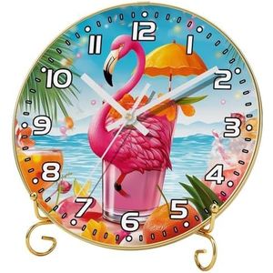 Wandklok, klokken voor slaapkamer, werkt op batterijen, tropisch sap flamingo feest, ronde stille klok 9,4 inch