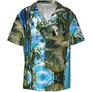 OdDdot Bear Koala Print Heren Jurk Shirts Atletische Slim Fit Korte Mouw Casual Business Button Down Shirt, Zwart, XXL