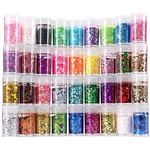 Estanoite Grove en fijne glittermix, 36 kleuren, dikke pailletten en fijne glitterpoedermix, iriserende glittervlokken, cosmetische make-up glitter voor gezicht, lichaam, oognagelkunst, losse glitter