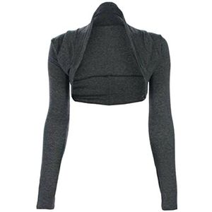 FAIRY TRENDZ Nieuwe dames lange mouw plus size bolero shrug crop top dames open vest top maat 8-26 zwart, houtskool, 38-40