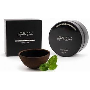 The Golden Smile Kokosnoot actieve koolpoeder, voor natuurlijke tanden bleken in enkele dagen, muntsmaak, 100% puur en veganistisch, 30 g