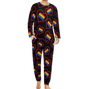 I Love Rainbow Flag Gay LGBT Pride heren pyjama set lounge wear lange mouw top en onderkant 2 stuk nachtkleding