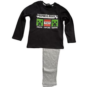 Minecraft Kinderpyjama lange pyjama voor jongens en meisjes 10 jaar maten 140 cm zwart - grijs, zwart, 140 cm