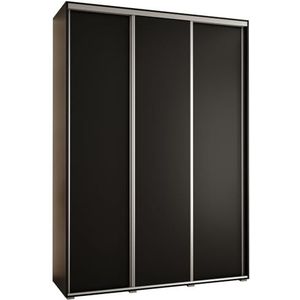 MEBLE KRYSPOL Davos 12 180 Kledingkast met drie schuifdeuren voor slaapkamer - moderne opbergkast, kledingroede en planken - 235,2x180x45 cm - Zwart Zwart Zilver