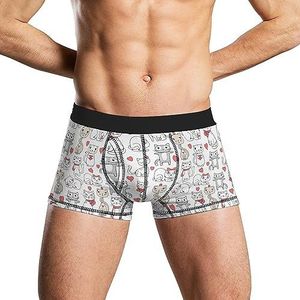 Schattige katten heren boxershorts ademend ondergoed stretch tailleband grappige print Trunk XL