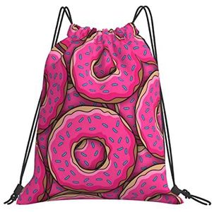 351 Gymtas met trekkoord 42 x 36 cm, donut donut patroon roze gymzak tas volwassenen trekkoord tas waterafstotende opbergtas, voor school, activiteiten, kinderen, Tas met trekkoord 522, 36x42cm
