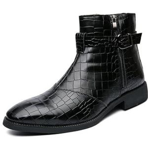 Men's Leather Chelsea Boots,Fashion Bukle Strap Side Zipper High Top Booties,Casual Non-slip Motorcycle Combat Boots (Color : Black, Size : EU 42)