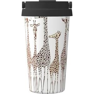FRGMNT Leuke cartoon grappige giraffen print thermische koffiemok, reizen geïsoleerde deksel roestvrij stalen beker voor thuiskantoor buiten