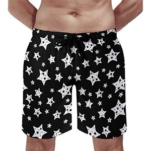 Zwart-wit Ster Patroon Heren Strand Shorts Sneldrogende Board Shorts Mesh Voering Strand Broek Gym Zwembroek 2XL