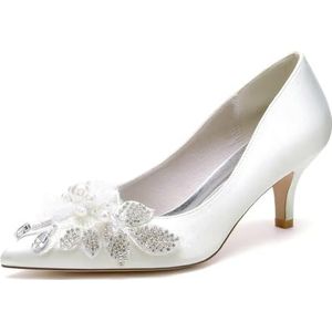 EICOFF Vrouwen Puntige Teen Kitten Hakken Pumps Dames Gesloten Teen Mid Heel Hakken Bruid Trouwschoenen Slip On Party Dress Schoenen,ivoor,36 EU