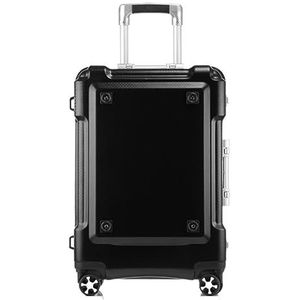 Lichtgewicht Koffer Handbagage Van Harde Schaal Met Aluminium Frame, Geen Koffer Met Ritssluiting, TSA-cijferslot Koffer Bagage (Color : Black, Size : 24in)