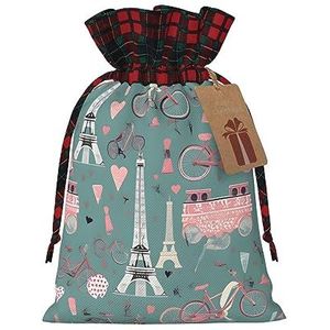 Romantische Parijs Eiffeltoren Bycicle Herbruikbare Gift Bag-Trekkoord Kerst Gift Bag, Perfect Voor Feestelijke Seizoenen, Kunst & Craft Tas