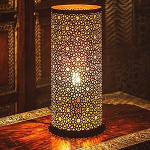 Marrakesch Orient & Mediterran Interior Oosterse kleine tafellamp lamp Naziha 30cm zwart | Marokkaanse tafellampen klein van metaal, lampenkap zwart | bedlampje modern, voor vintage, retro & landhuisstijl design