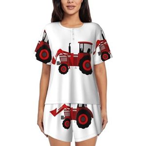 RIVETECH Cartoon Tractor Print Dames Korte Mouwen Pyjama Sets Korte Sets, Pjs Pyjama Lounge Shorts Set, Zwart, M