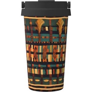 EdWal Afrikaanse klassieke geweven print 500 ml koffiemok, geïsoleerde campingmok met deksel, reisbeker, geweldig voor elke drank