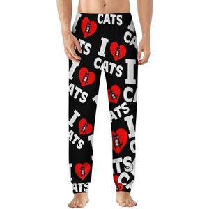 I Love Cats And Coffee pyjamabroek voor heren, zachte loungebroek, lichtgewicht slaapbroek