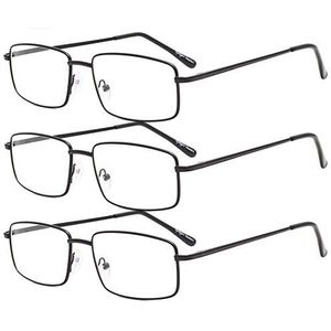 Eyekepper 3-pack Readers Rechthoekige Lente Tempel Grote Metalen Leesbril Mannen Zwart