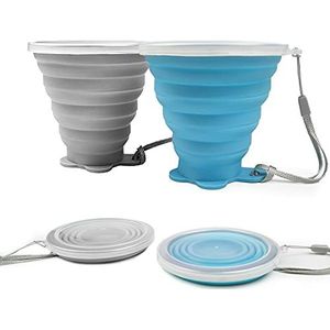 Siliconen opvouwbare beker, 2-pack inklapbare reismokken, opvouwbare siliconen bekers met plastic afdichtdeksel, herbruikbare draagbare bekerset voor picknicken, kamperen, outdoor wandelen reizen