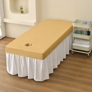 LDLCYCN Waterdichte hoes voor massagebed, met gat, oliebestendig, afdekking voor massagetafel, 360°-omwikkeling, vierkante kop, geel, 80 x 190 (H)