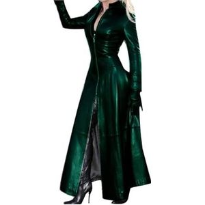 Kunstleer Dames PVC-leer Matrix-jas Sexy Feestelijke Lange Jas Halloween Cosplay Kostuum Revers Lange Mouw Glanzende Jas Ritsjas Lederen jas Jas van synthetisch leer (Color : Deep green, Size : M)