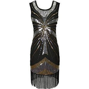 1920s Grote gatsby flappers stijl pailletten vrouwen charleston dans jurk downton dames 20s kostuum goud/zilver/zwart maat 6/8/10/12/14/16