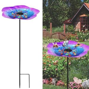 BBRGIRL Butterfly Feeder - Vlinderpuddler voor buiten, bijenbekers voor tuin met gekleurde glassteen, tuindecor voor vlindervoeders voor buiten, bijenbewateringsstation (blauw/paars)