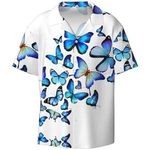 EdWal Blauwe Vlinder Print Heren Korte Mouw Button Down Shirts Casual Losse Fit Zomer Strand Shirts Heren Jurk Shirts, Zwart, XXL