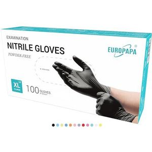 EUROPAPA® Wegwerphandschoenen, 100 stuks, wegwerphandschoenen, onderzoekshandschoenen, poedervrij, zonder latex, niet steriel, latexvrij, wegwerphandschoenen (XL, Zwart)