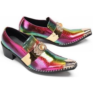 ZZveZZ Rode Leren Herenschoenen Met Metalen Neus En Verhoogde Hak(48 EU)