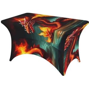 MYGANN Dragon King In Fire 4ft Wasbare Stretch Rechthoekige Tafelhoes Voor Bruiloft Thema Banket Party Tentoonstelling