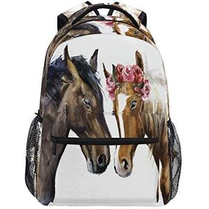 LUCKYEAH Animal Paarden Portret Garland Rugzak School Boek Tas voor Tiener Jongen Meisje Kids Daypack Rugzak voor Reizen Camping Gym Wandelen