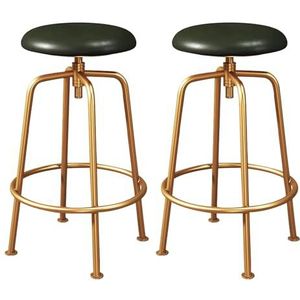 GZDZ Bar Stoelen Rugloze Barkrukken Set van 2, Verstelbare Hoogte Ronde Draaibare Pub Stoel PU Lederen Bar Stoelen met Gouden Poten (Groen)