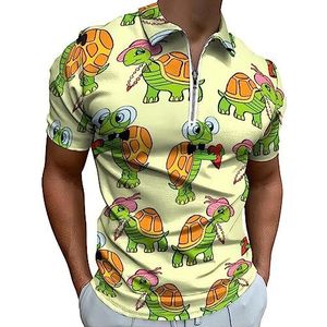 Underwater Lovers Turtles poloshirt voor heren, casual T-shirts met ritssluiting en kraag, golftops, slim fit