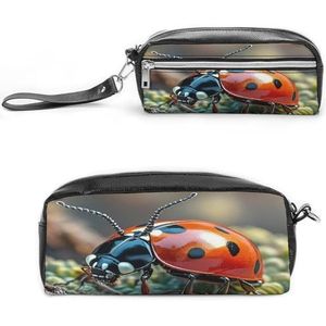 MNVTSKOP Rode Lieveheersbeestje Make-uptas Kleine Cosmetische Reistas Draagbare Briefpapier Organizer voor Vrouwen Leraar