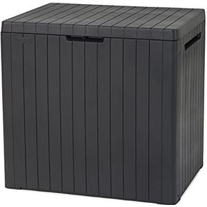 Keter City Box, opbergdoos, donkergrijs, inhoud: 113L, afmetingen: HxDxB55x44x57,8cm, ideaal voor balkon en kleine oppervlakken, houtlook