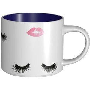 UVBDF Wimperlip witte bedrukking dagelijkse cups, keramische mokken met grote capaciteit, ideaal voor cadeau, gladde rand, duurzaam voor dagelijkse drankjes