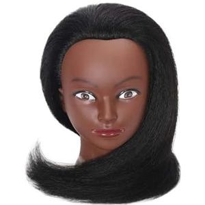 Mannequinhoofd van 100% echt haar, 16 inch, cosmetologiepophoofd for kapperspraktijkvlechten(Black 2 Only Head)