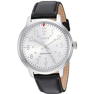Timex Men's TW2R85300 Basics 43mm Black/Silver-Tone Leather Strap Watch