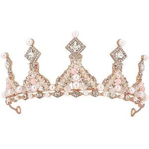 Glanzende kristallen strass kroon, tiara, hoofdtooi voor vrouwen en meisjes, voor verjaardagsfeest, bruid, eindejaarsbal (goud)