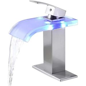 Niet-elektrische LED-kraan gemonteerde wasbak slimme hydro-wastafel messing waterval badkamer kraan dek glazen kraan (kleur: zilver)