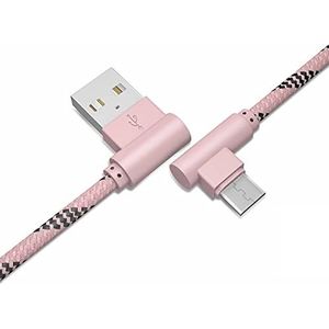 Rechterhoek Micro USB-kabel, superieure ZRL® 90 Degre Nylon Braid Micro USB-oplaadkabel Data Sync Charger Cord voor Samsung, Kindle, Tablet,HTC,LG,PS4 en meer 1m roze