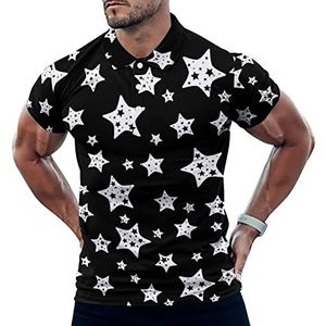 Zwart-wit Sterpatroon Casual Poloshirts Voor Mannen Slim Fit Korte Mouw T-shirt Sneldrogende Golf Tops Tees 3XL