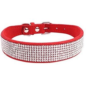 PU Lederen Halsband Leash Set Verstelbare Strass Kat Puppy Halsbanden Lopen Riemen Voor Kleine Medium Hond-Rode Kraag, gratis maat Leiband