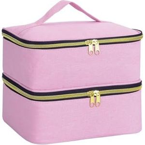 Nagellak-organizer, handtas, dubbellaags, voor meisjes en vrouwen, nagelkunst, etherische olie, cosmeticaset, Roze2, Eén maat