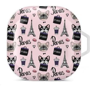 Franse Bulldog Parijs Patroon Oordopjes Hoesje Compatibel met Samsung Hard Shell Beschermhoes Wit-Stijl