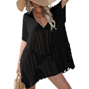 Cover Ups voor vrouwen strandkleding kleding voor vrouwen gebreide holle bikini coverups zomer los badpak zonnebrandcrème smock casual mode strandjurk badpak cover ups voor vrouwen (zwart)