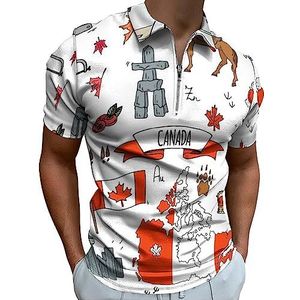 I Love Canada poloshirt voor heren, casual T-shirts met rits en kraag, golftops, slim fit