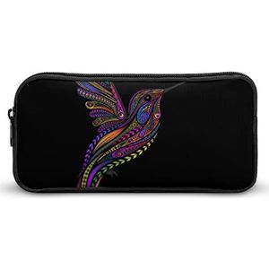 Kolibrie in Zentangle Stijl Etui Grote Capaciteit Potlood Tas Met Rits Draagbare Pen Pouch Voor Unisex