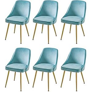 GEIRONV Dining Chair Set van 6, Moderne Ergonomische Rugleuning Flanel Makeup stoel Metalen stoelpoten for Restaurant Cafe Lounge Chair Eetstoelen (Color : Cyan)